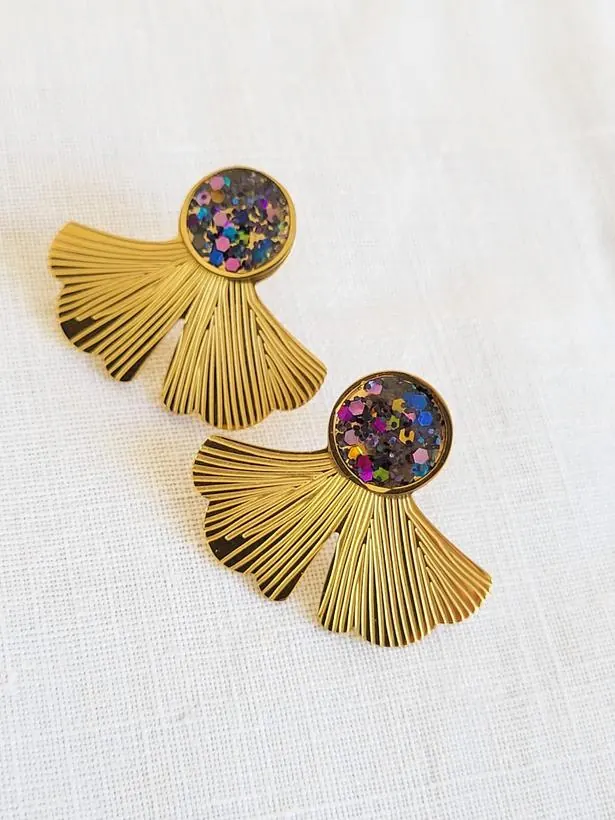 Boucles d'oreilles « Graphique Ginkgo », création faite main L'Atelier de Ninine