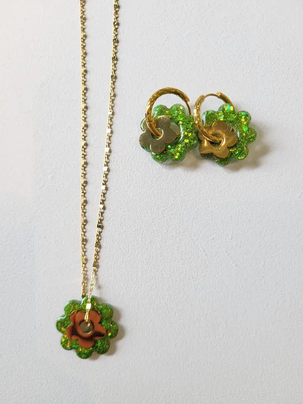 Parure « Boucles fleurs double Lou et collier », création faite main L'Atelier de Ninine